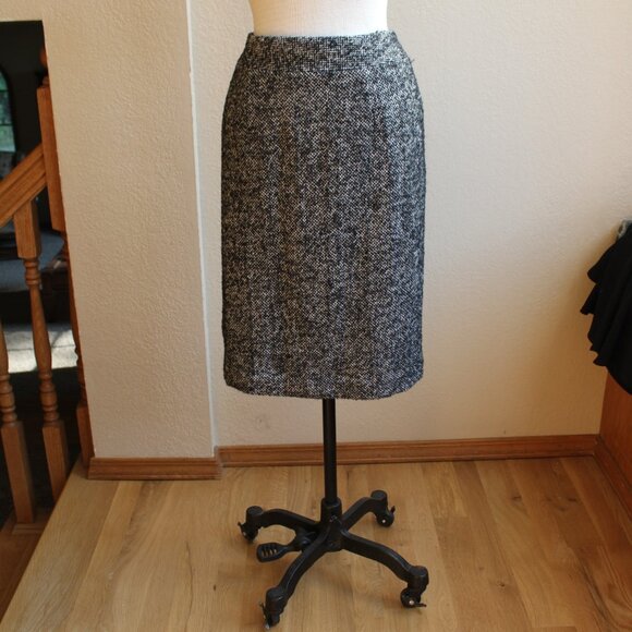 NWOT Coldwater Creek Black Silver Wool Blend Tweed Pencil Skirt 6 - Picture 1 of 2